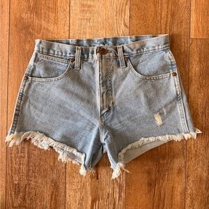 Wrangler Light Blue Distressed Frayed Hem Denim Shorts